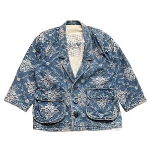 Vintage Gasoline Jeans Denim Flower Pattern Blazer Jacket